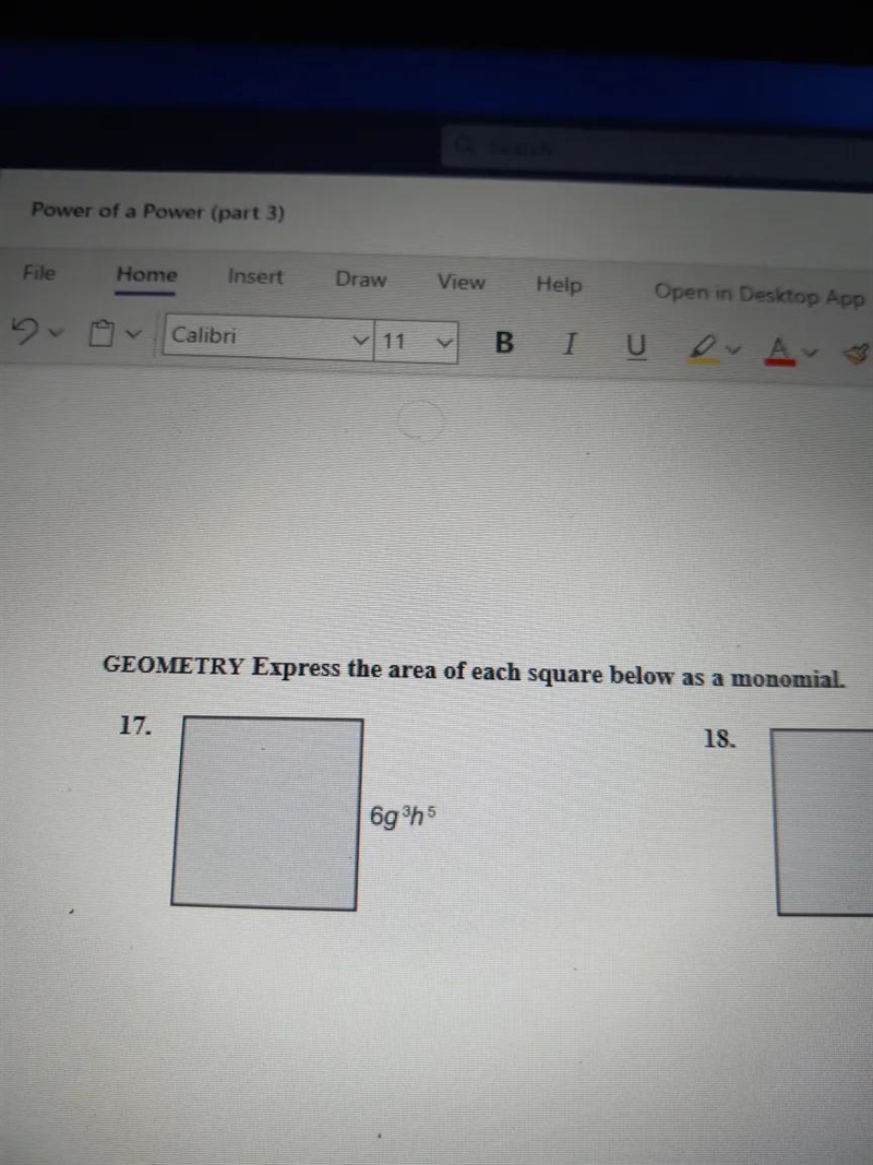 Geometry express the area of each square below as a monomial-example-1