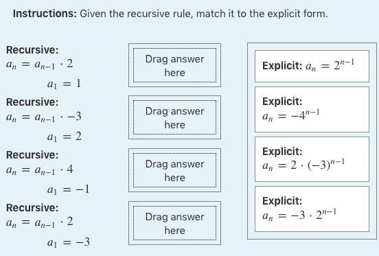 Instructions: Given the recursive rule, match it to the explicit form.-example-1