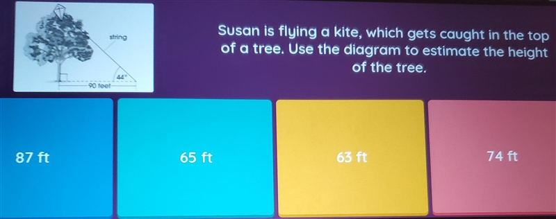 string Susan is flying a kite, which gets caught in the top of a tree. Use the diagram-example-1