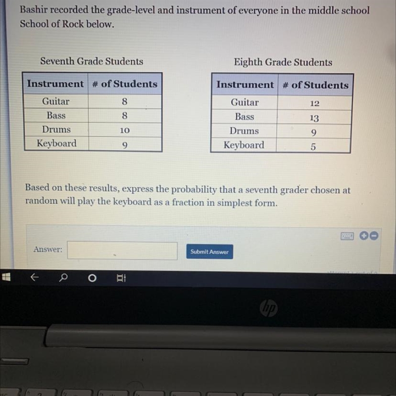 Bashir recorded the grade-level and instrument of everyone in the middle school School-example-1