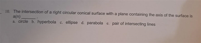 The intersection of a right circular conical surface with a plane containing the axis-example-1