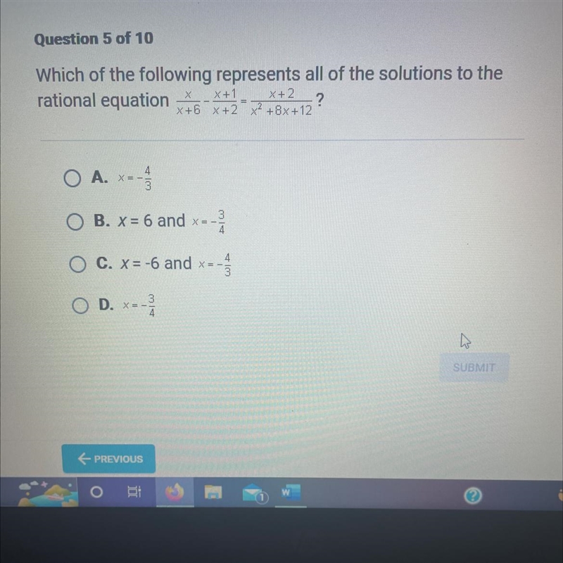 Which of the following represents all of the solutions to the rational equation-example-1