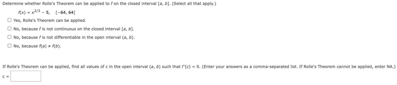 Determine whether Rolle's Theorem can be applied to f on the closed interval [a, b-example-1