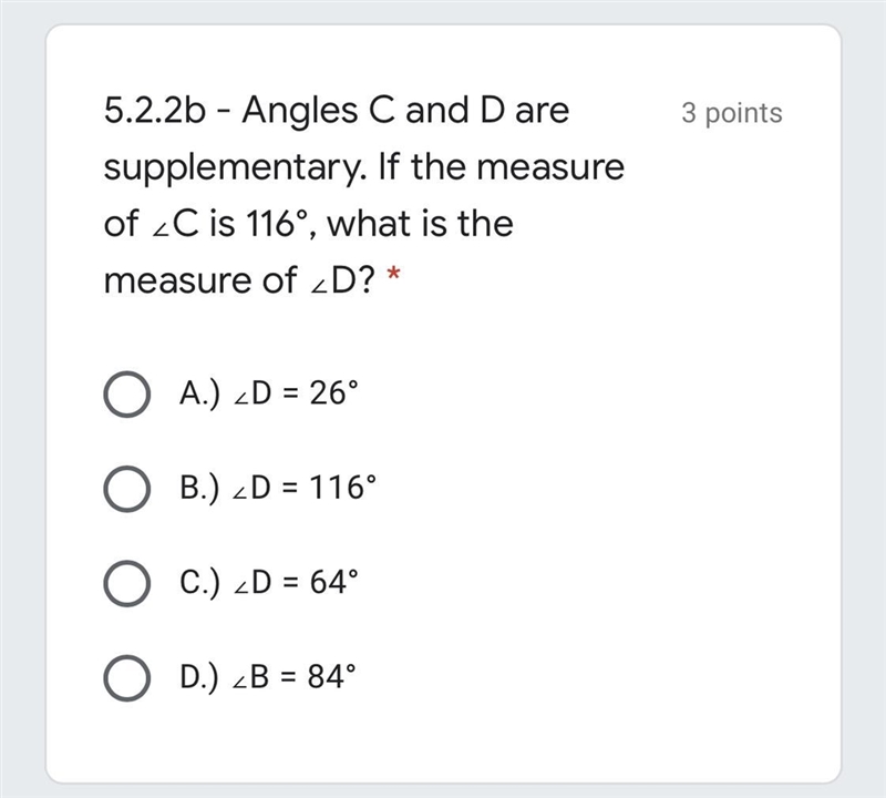 Angles C and D are supplementary. If the measure of ∠C is 116°, what is the measure-example-1