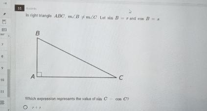 Which expression represents the value of sin C - cos C?r + sr- sr/ss- r-example-1