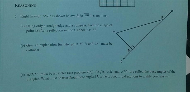 Right triangle MNP is shown below. Side NP lies on line t.-example-1