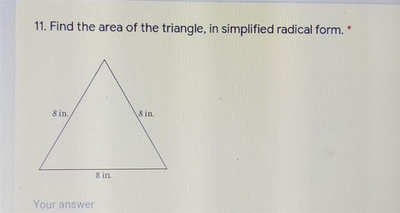 Find the area of the triangle, in simplified radical form?-example-1