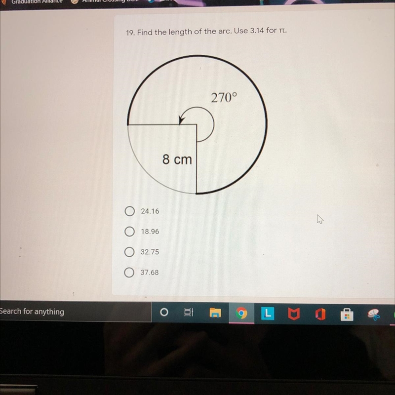 Find the length of the arc. Use 3.14 for it.270°8 cm-example-1