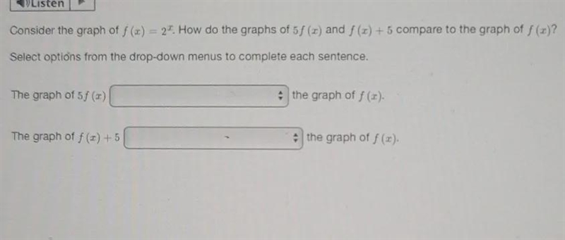 Select the options from the drop down menus to complete each sentence-example-1