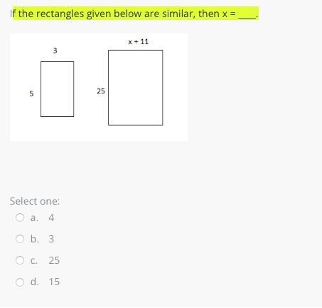 F the rectangles given below are similar, then x = ____.-example-1