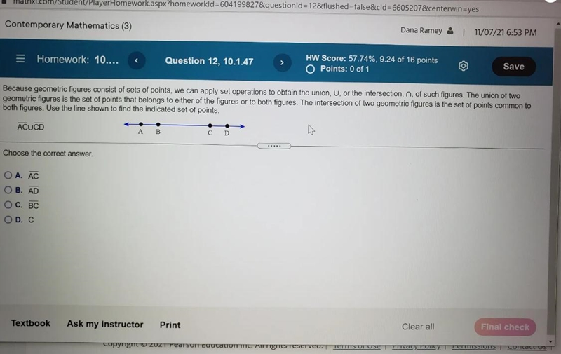 Use the line shown to find the indicated set of points-example-1