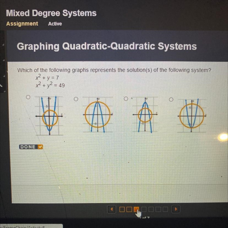 Graphing Quadratic-Quadratic Systems.GGWhich of the following graphs represents the-example-1