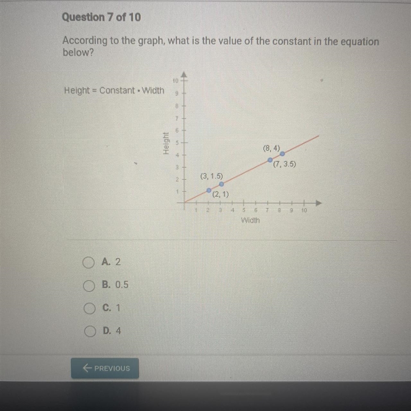 According to the graph, what is the value of the constant in the equation below? Height-example-1