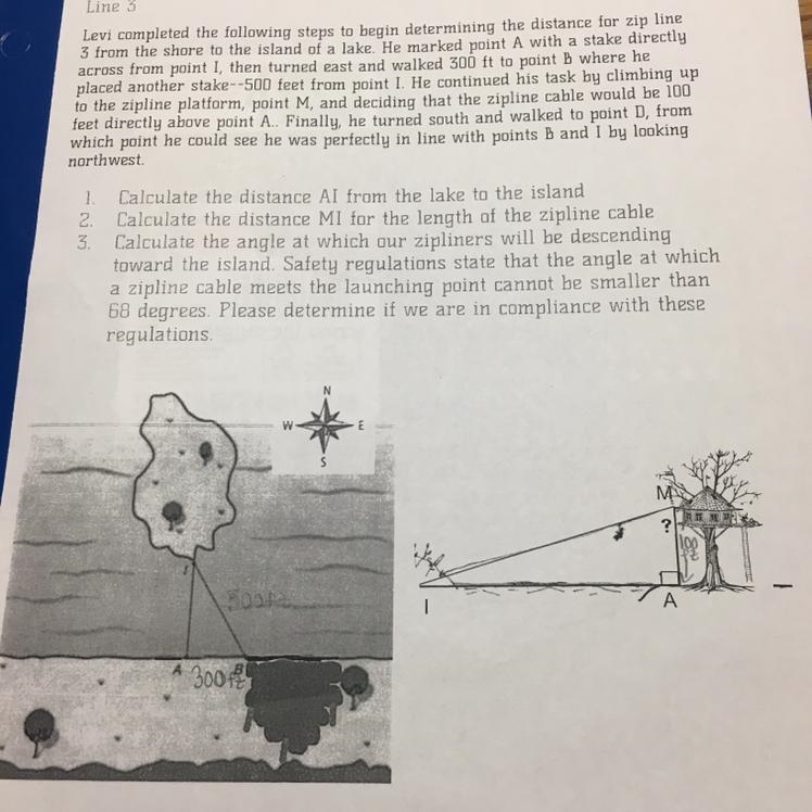 2. Calculate the distance MI for the length of the zipline cable. 3. Calculate the-example-1