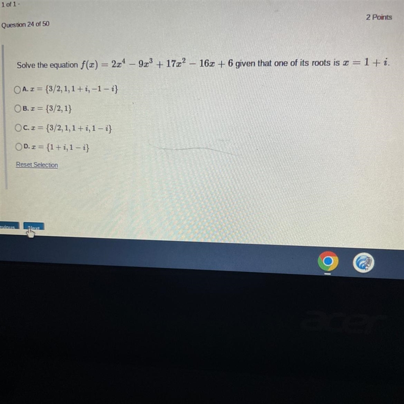 mlal-Question 24 of 502 PoinSolve the equation f(z) = 2r² - 92³ +172²-16z +6 given-example-1