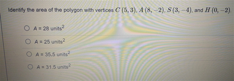 Identify the area of the polygon with vertices c (5, 3), a (8, -2), s (3, -4), and-example-1