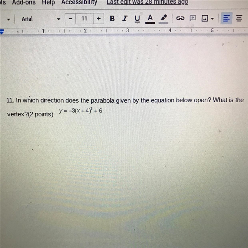 11. In which direction does the parabola given by the equation below open? What is-example-1