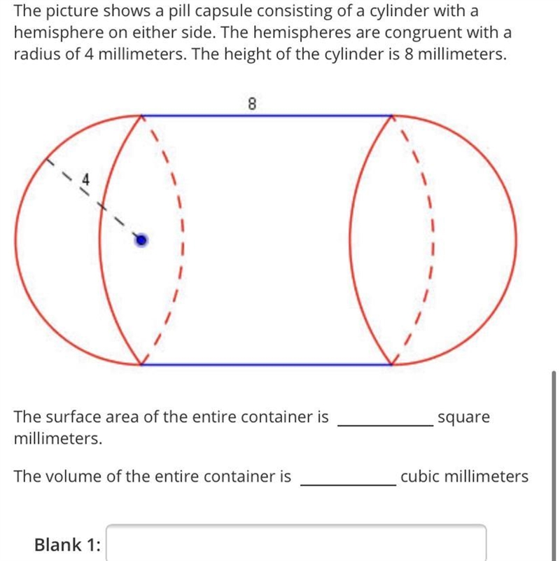 The picture shows a pill capsule consisting of a cylinder with a hemisphere on either-example-1