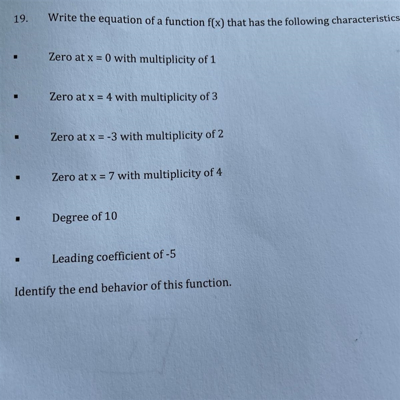 Write the equation of a function f(x) that has the following characteristics:Zero-example-1