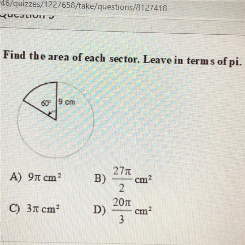 Find the area of each sector. Leave in terms of pi-example-1