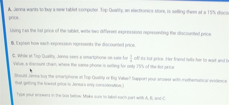 Should Jenna buy the smart phone at the top quality or big value? please use mathematical-example-1