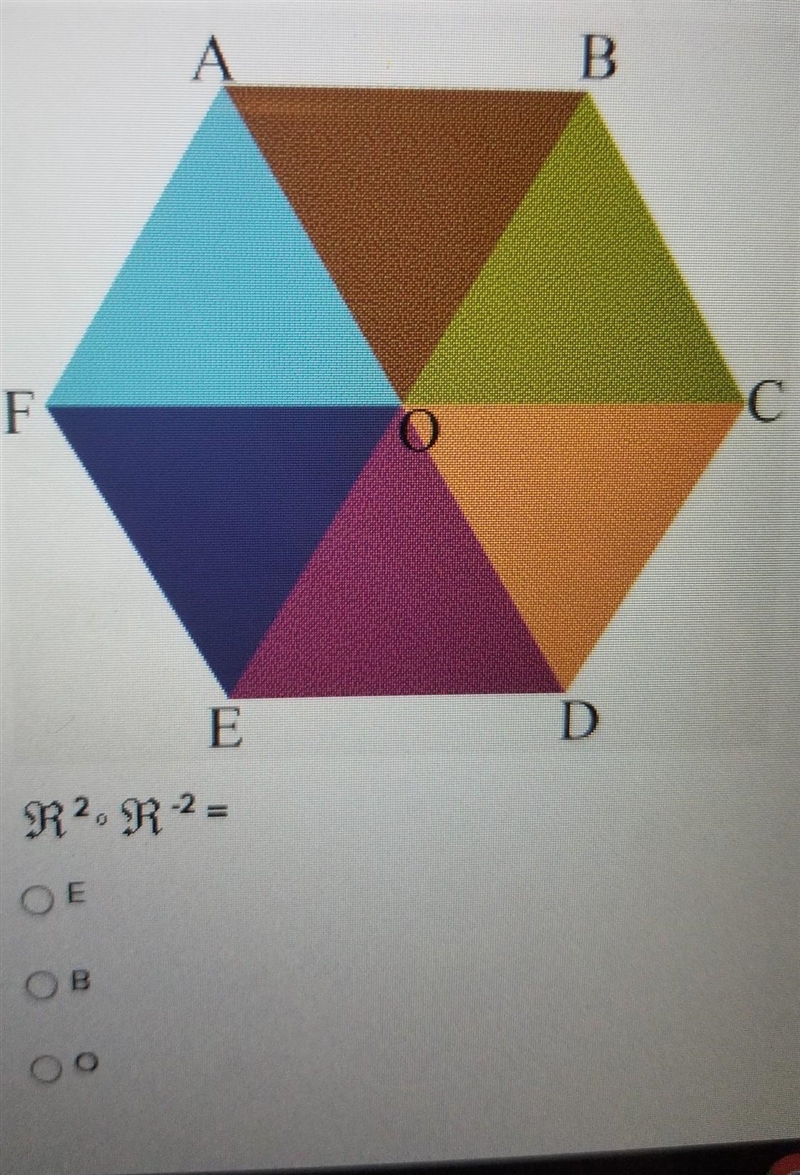 the rotation are is a 60° rotation about O,the center of the regular hexagon State-example-1