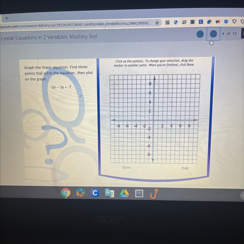 Plot this equation on the graph SOMEONE PLEASE HELP!! -2x – 3y - 7-example-1