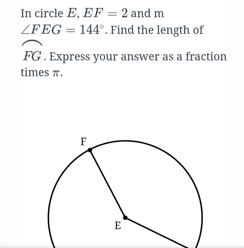 Find the length of FG, Express your answer as a fraction times pie.-example-1