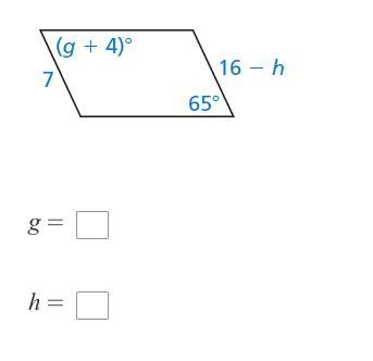 Find the value of each variable in the parallelogram.-example-1