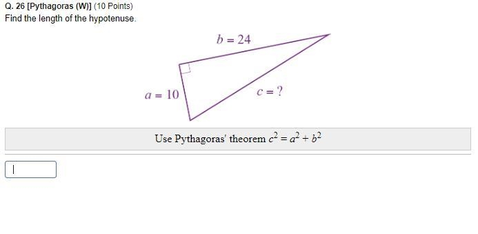 Find the length of the hypotenuse. Use Pythagoras' theorem c2 = a2 + b2-example-1