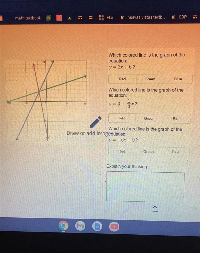 Identify which equation goes with which color explain your thinking-example-1