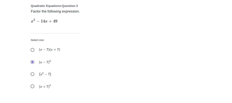 Factor the following expression. x^2-14x+49-example-1