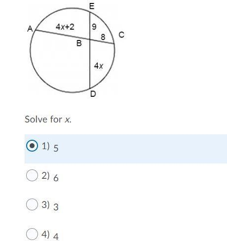 Hello need a hand on this Best Solve for x.Question 3 options:1) 52) 63) 34) 4-example-1