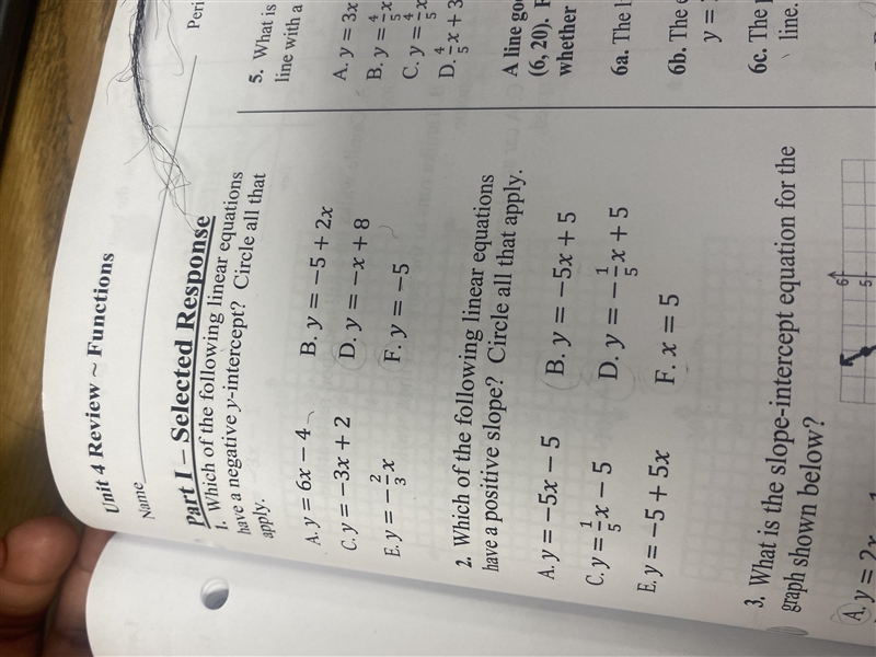 Which of thhr following liner equations have a negitive y-intercept?circle all that-example-1