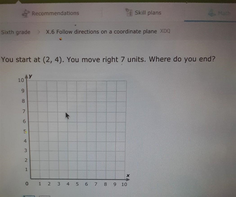 You start at (2,4) you move right 7 units where do u end-example-1