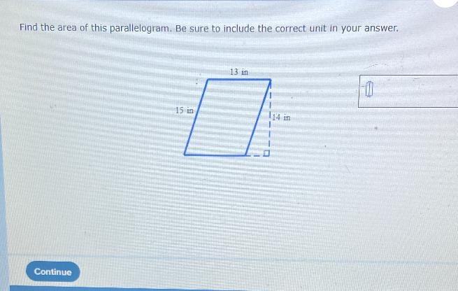 Find the area of this parallelogram. Be sure to include the correct unit in your answering-example-1