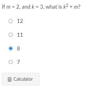 If m = 2, and k = 3, what is k2 + m?-example-1