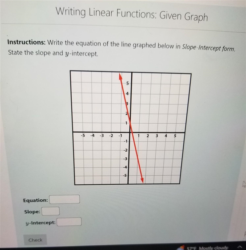 What is equation, slope and y intercept for this graph please? need asap please ​-example-1