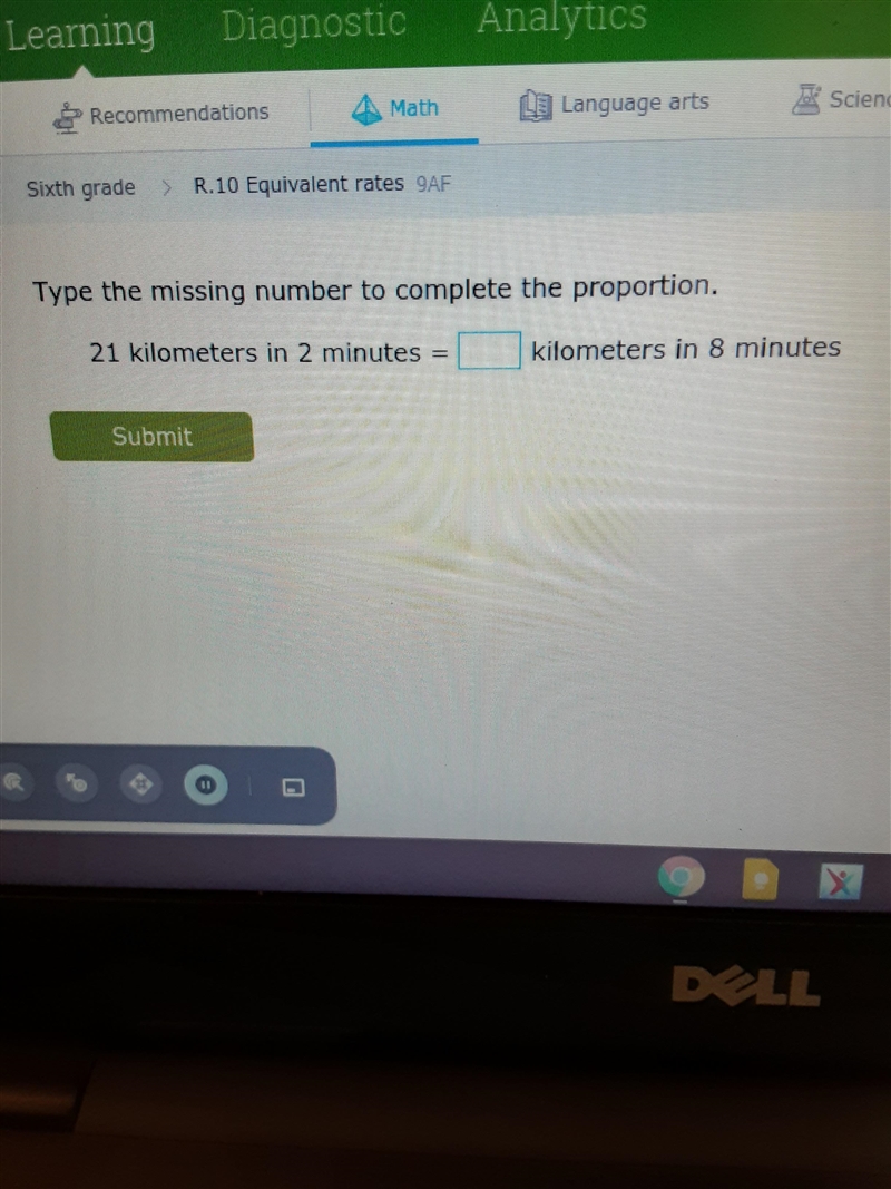 ixth grade > R.10 Equivalent rates 9AF ype the missing number to complete the proportion-example-1