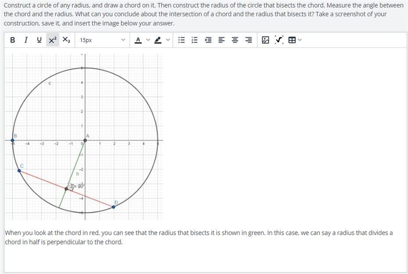 Write a paragraph proof of your conclusion in part A. To begin your proof, draw radii-example-1