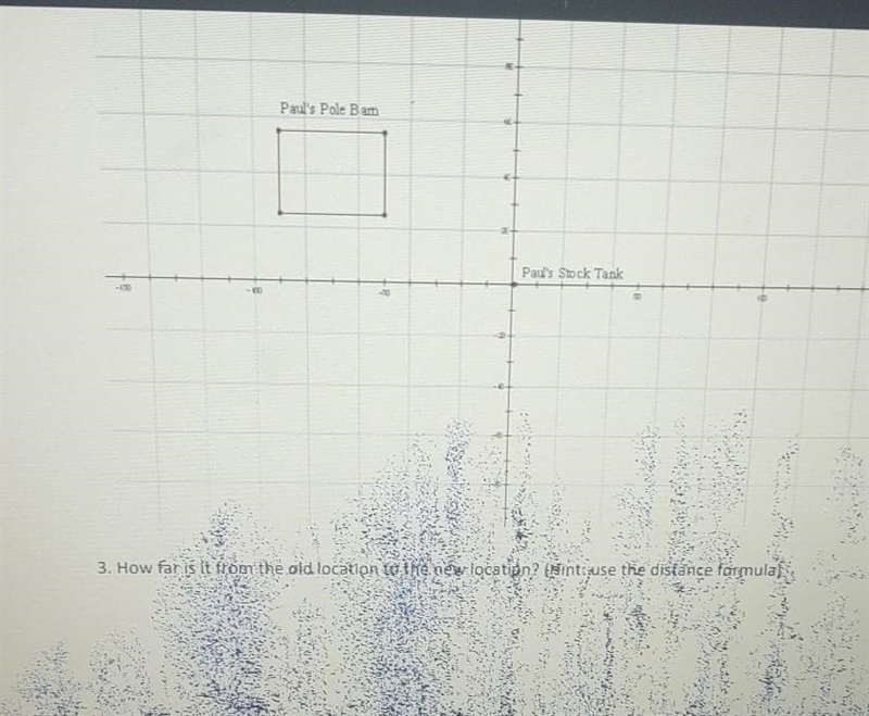 Draw the new location of the pole barn on the graph below. Note that the stock tank-example-1