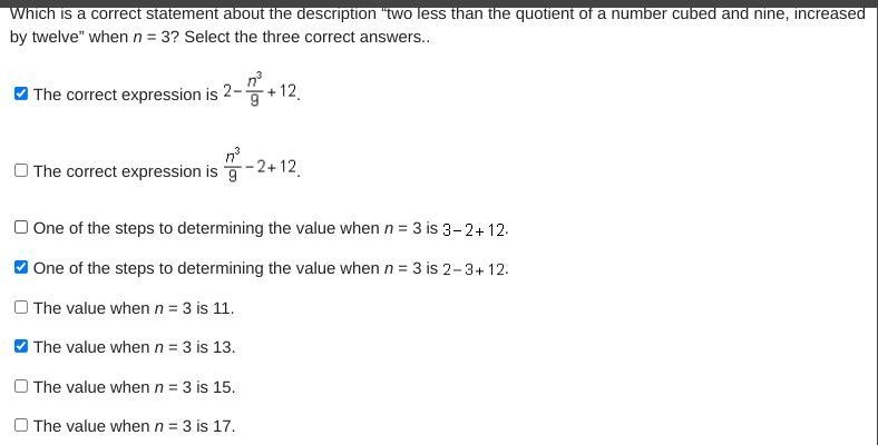 Which is a correct statement about the description “two less than the quotient of-example-1