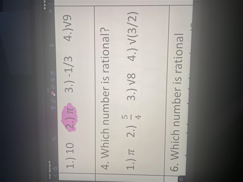 Which expression represents an irrational number-example-1