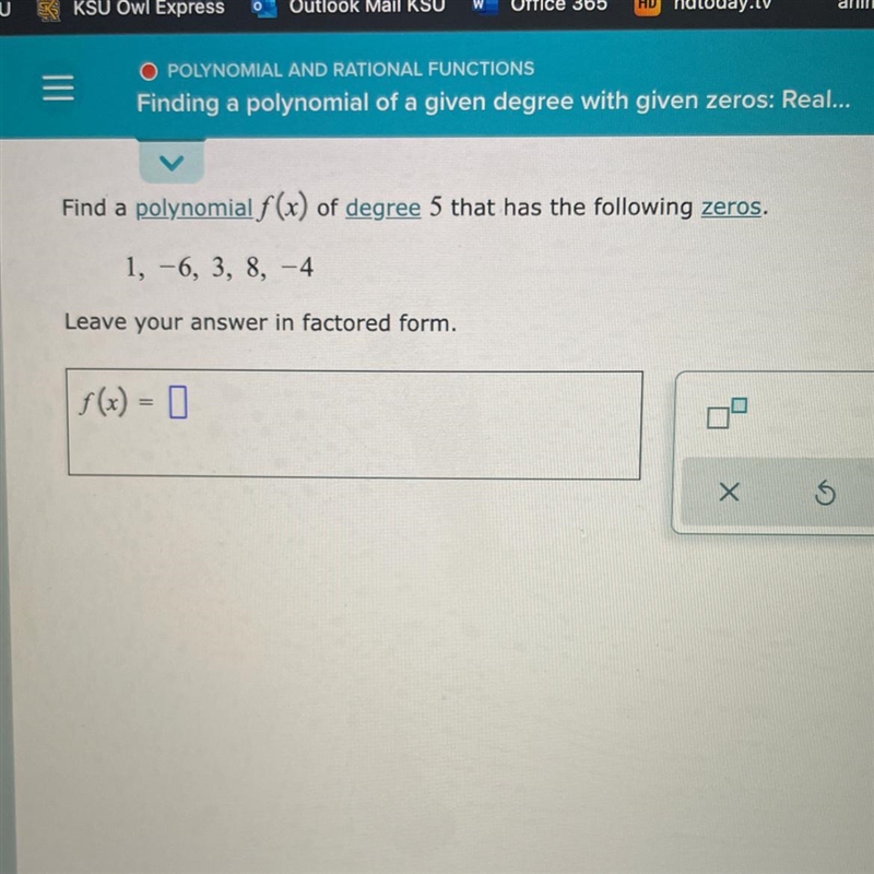 O POLYNOMIAL AND RATIONAL FUNCTIONSFinding a polynomial of a given degree with given-example-1