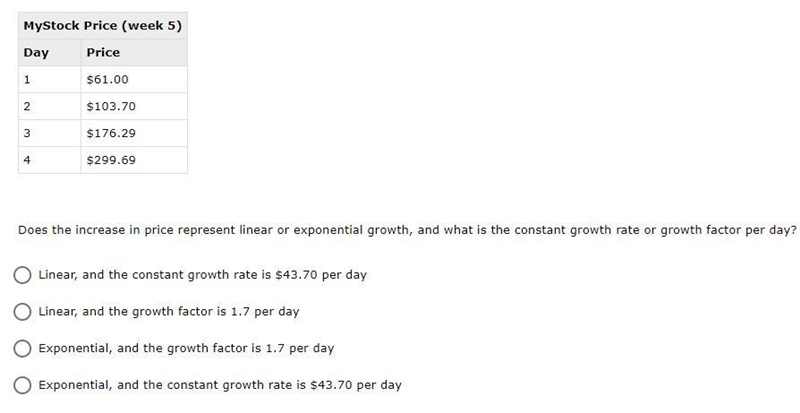 Does the increase in price represent linear or exponential growth, and what is the-example-1