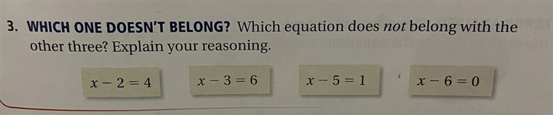 -. WHICH ONE DOESN'T BELONG? Which equation does not belong with the other three? Explain-example-1