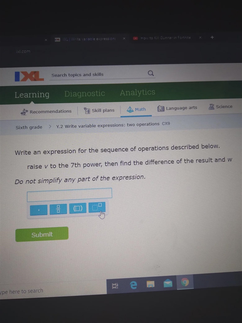 Raise v to the 7th power,then find the difference of the result and w-example-1