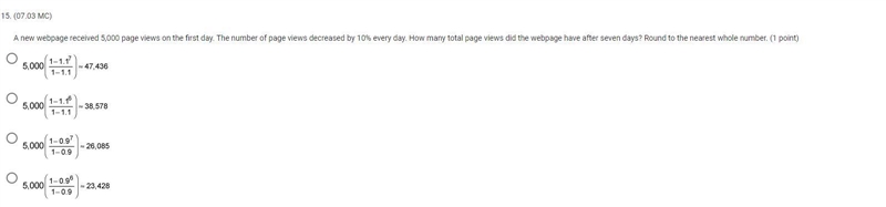 question 15:A new webpage received 5,000 page views on the first day. The number of-example-1