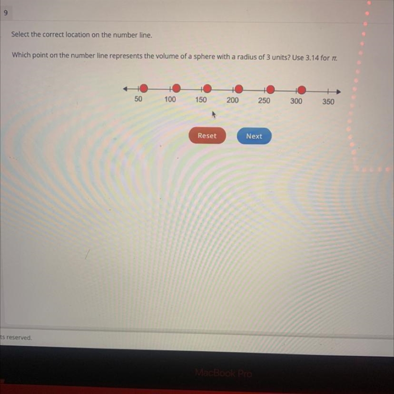 Which point on the number line represents the volume of a sphere with a radius of-example-1