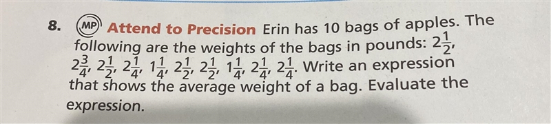 ' Erin has 10 bags of apples. Thefollowing are the weights of the bags in pounds: 2223. 23, 2, 14, 22, 23, 24, 24, 24. Write-example-1